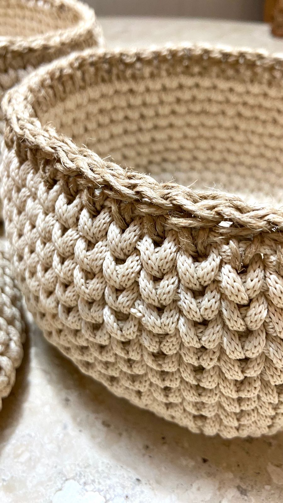Cestos de Crochê – Fio Náutico Poly (Macio) com Detalhe em Rami