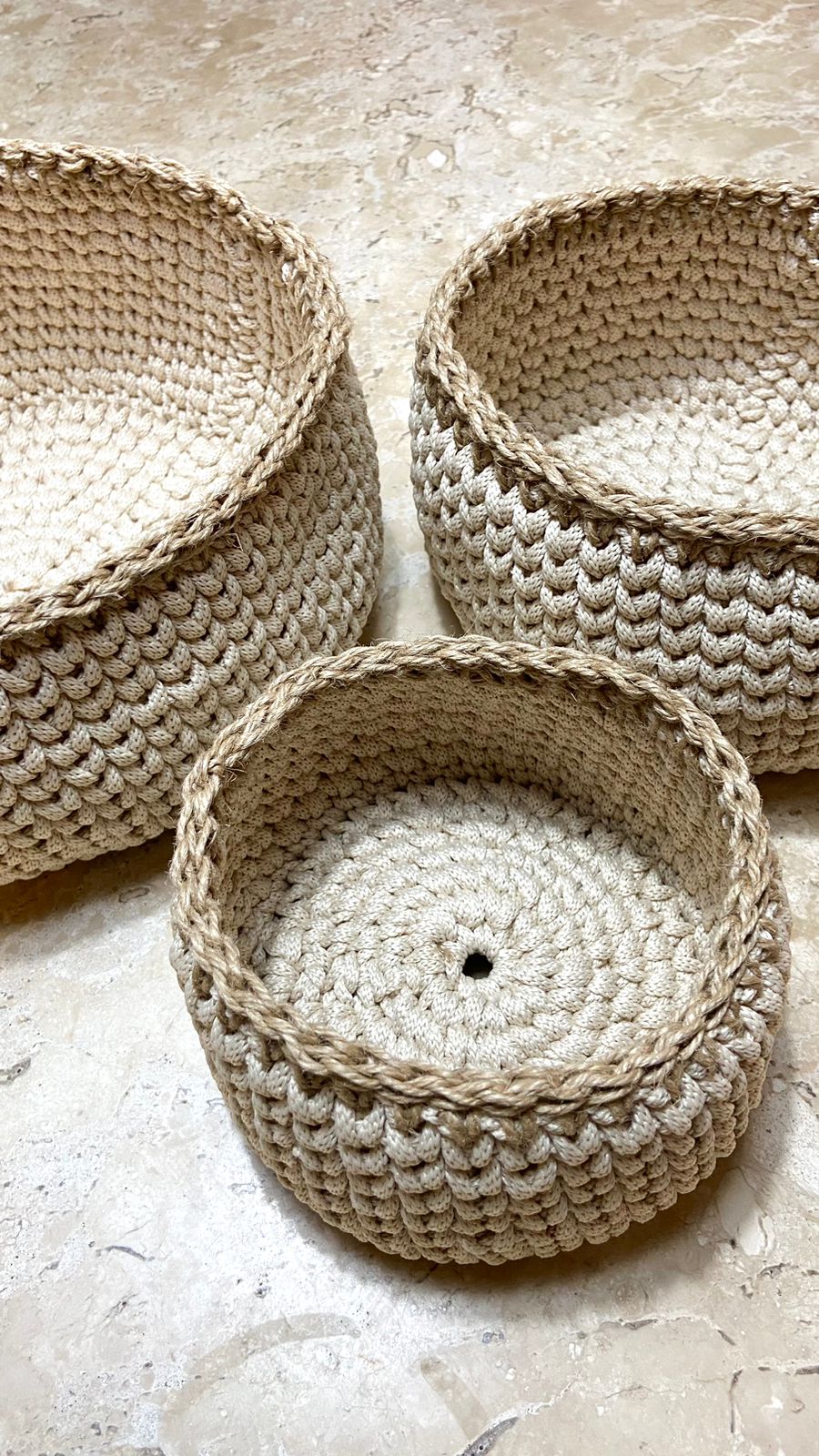 Cestos de Crochê – Fio Náutico Poly (Macio) com Detalhe em Rami