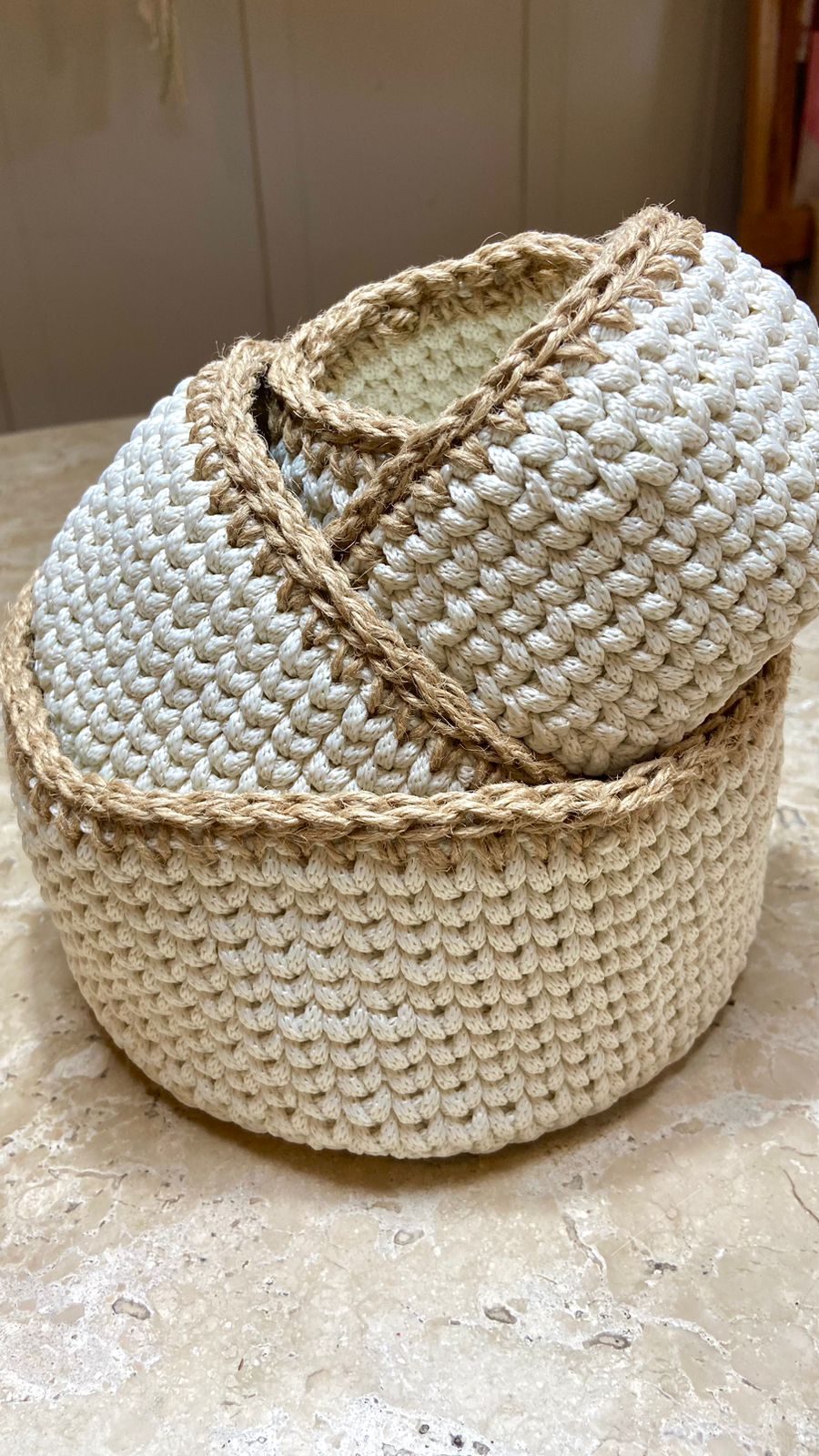 Cestos de Crochê – Fio Náutico Poly (Macio) com Detalhe em Rami