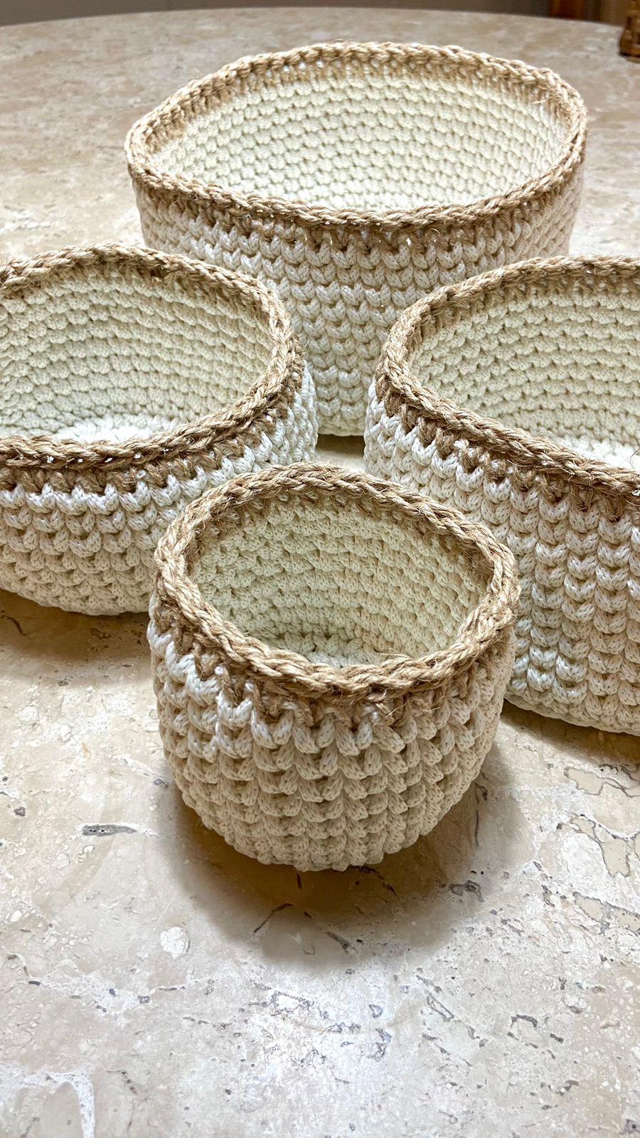 Cestos de Crochê – Fio Náutico Poly (Macio) com Detalhe em Rami